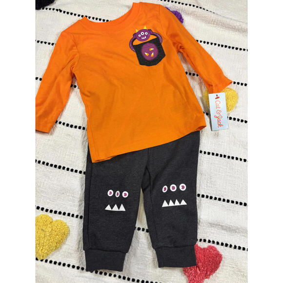 Cat and Jack Boy's Halloween Monster Print Top and Pants Set - Picture 1 of 5
